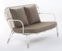 SOFA 2-OS IVY 134X77X83CM ALUMINIUM BIEL PODUCHA OLEFIN BEŻ Z BIAŁĄ KEDRĄ