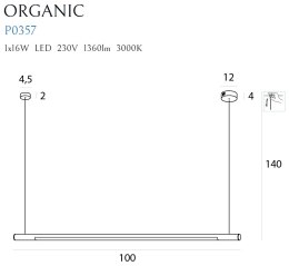 MAXLIGHT P0357D LAMPA WISZĄCA ORGANIC HORIZON 100CM BIAŁA ŚCIEMNIALNA