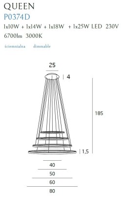 MAXLIGHT P0374D LAMPA WISZĄCA QUEEN IV CHROM ŚCIEMNIALNA