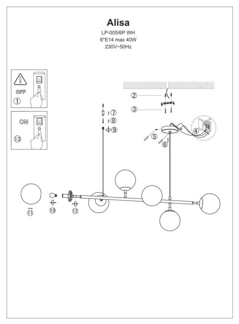 Alisa lampa wisząca białe kulki LP-005/6P WH