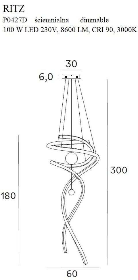 MAXLIGHT P0500D LAMPA WISZĄCA RITZ POLISHED BLACK MAXLIGHT P0500D LAMPA WISZĄCA RITZ POLISHED BLACK