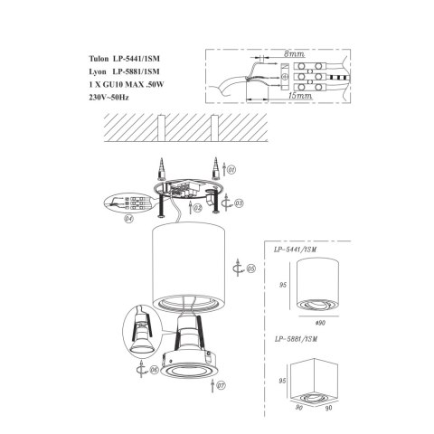 Lyon 1 oprawa natynkowa biala LP-5881/1SM WH