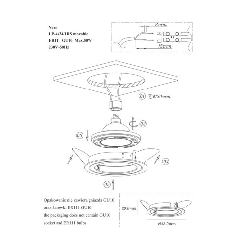 Nero oczko podtynkowe ruchome białe LP-4424/1RS WH movable