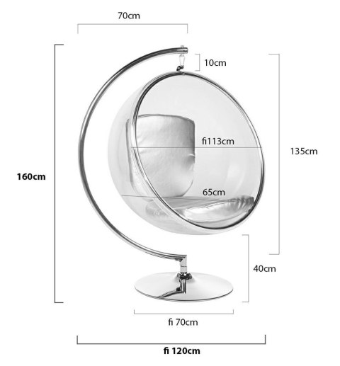 Fotel BUBBLE STAND poduszka czarna - podstawa chrom, korpus akryl, poduszka wełna Fotel BUBBLE STAND poduszka czarna - podstawa chrom, korpus akryl, poduszka wełna