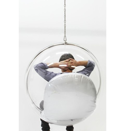 -15% Fotel wiszący BUBBLE poduszka biała - korpus akryl, poduszka ekoskóra