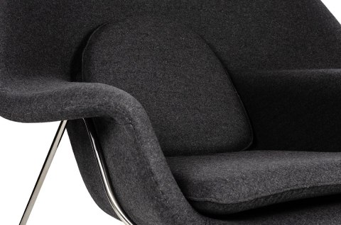 -15% RABAT -10% | Fotel COZY z podnóżkiem, grafitowy szary .4- wełna kaszmirowa, stal polerowana -15% RABAT -10% | Fotel COZY z podnóżkiem, grafitowy szary .4- wełna kaszmirowa, stal polerowana