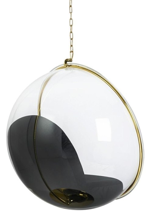 RABAT -10% | Fotel wiszący BUBBLE GOLD poduszka czarna - korpus akryl, welur RABAT -10% | Fotel wiszący BUBBLE GOLD poduszka czarna - korpus akryl, welur