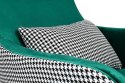 KOD -5% | Fotel HAMPTON VELVET ciemny zielony, tkanina pepitka biało - czarna - złota podstawa