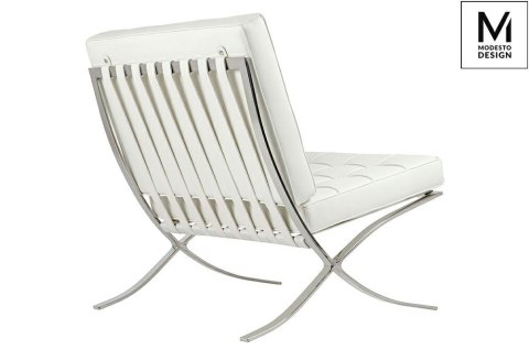 -15% KOD -5% | MODESTO fotel BARCELON biały - ekoskóra, stal polerowana