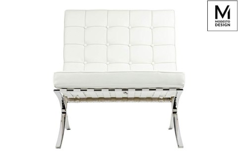 -15% KOD -5% | MODESTO fotel BARCELON biały - ekoskóra, stal polerowana