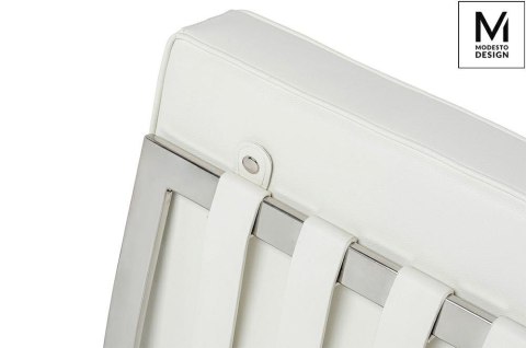 -15% KOD -5% | MODESTO fotel BARCELON biały - ekoskóra, stal polerowana